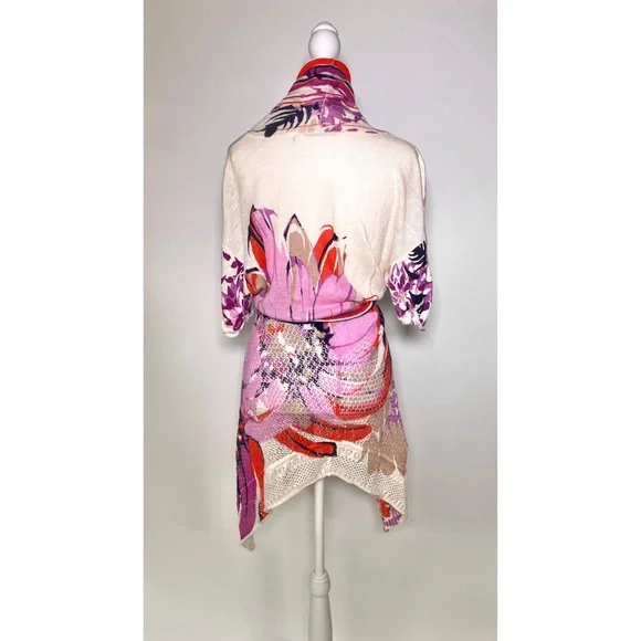 Elie Tahari Linen Cardigan with bright floral print women’s size small - Picture 3 of 7